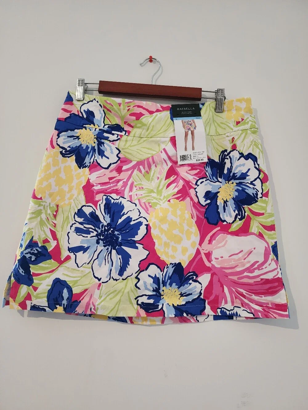 Rafaella Floral Pull-On Skirt Skort Large Stretch Lined Shorts Tropical Preppy